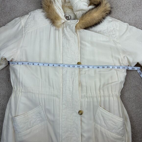 Vintage Express Badger Fur Trim Coat Womens Small Ivory Campagnie Internationale - Picture 10 of 15